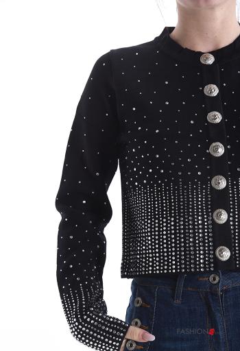 Cardigan maniche lunghe girocollo con bottoni con strass - ph 4