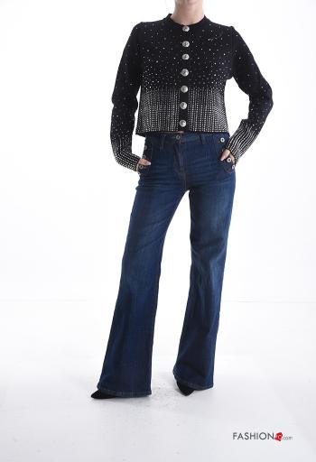 Cardigan maniche lunghe girocollo con bottoni con strass - ph 5