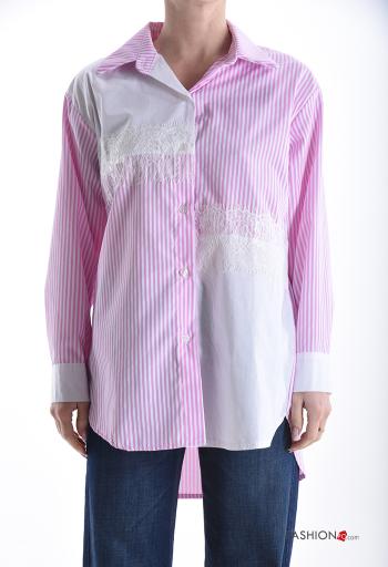 Camicia in Cotone con colletto pizzo maniche lunghe Fantasia mista con bottoni