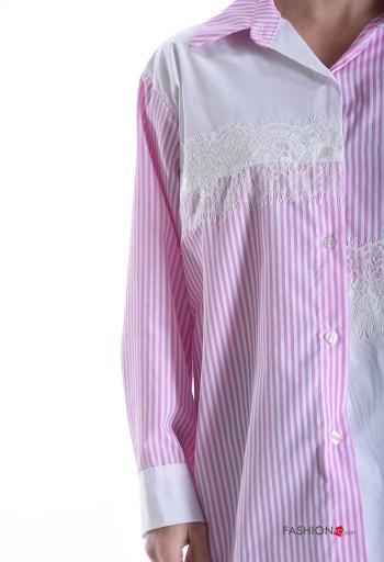 Camicia in Cotone con colletto pizzo maniche lunghe Fantasia mista con bottoni - ph 4