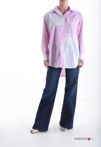 Camicia in Cotone con colletto pizzo maniche lunghe Fantasia mista con bottoni - ph 5