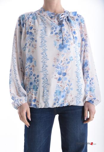 Blusa maniche lunghe Fantasia floreale con fiocco con fodera - ph 1