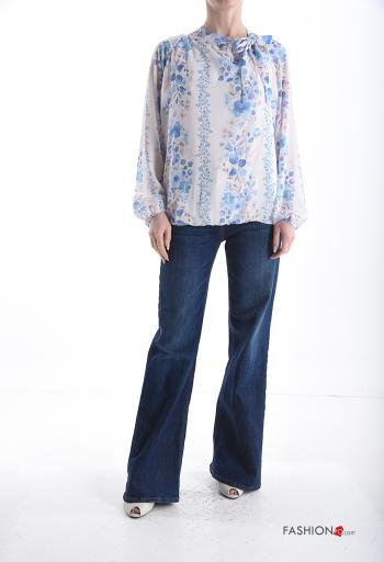 Blusa maniche lunghe Fantasia floreale con fiocco con fodera - ph 5