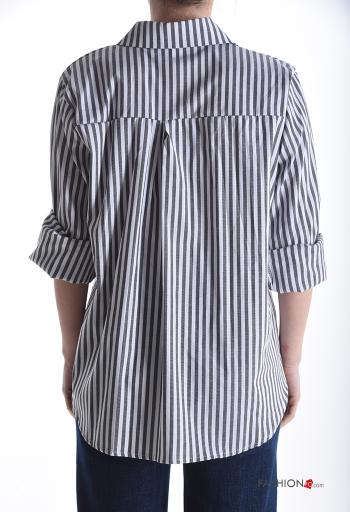Camicia in Cotone maniche lunghe con colletto Fantasia righe con bottoni - ph 2