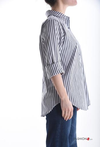 Camicia in Cotone maniche lunghe con colletto Fantasia righe con bottoni - ph 3