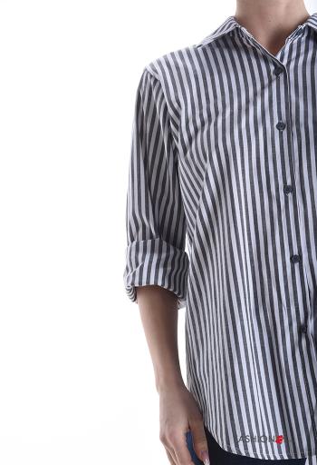 Camicia in Cotone maniche lunghe con colletto Fantasia righe con bottoni - ph 4