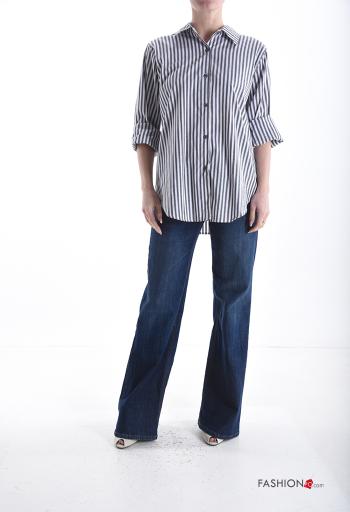Camicia in Cotone maniche lunghe con colletto Fantasia righe con bottoni - ph 5
