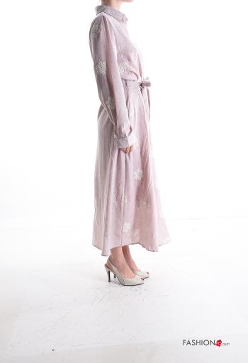 Vestido em Linho Padrão dévoré com cinto com botões - ph 3