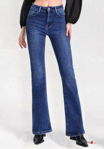 Jeans in Cotone denim vita alta con tasche con bottoni con zip - ph 1