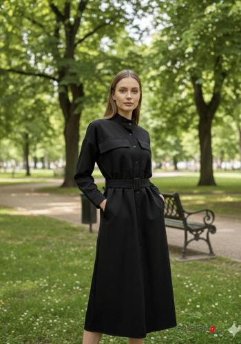 lange ärmel Kleid mit Knöpfen mit stoffgürtel - ph 1
