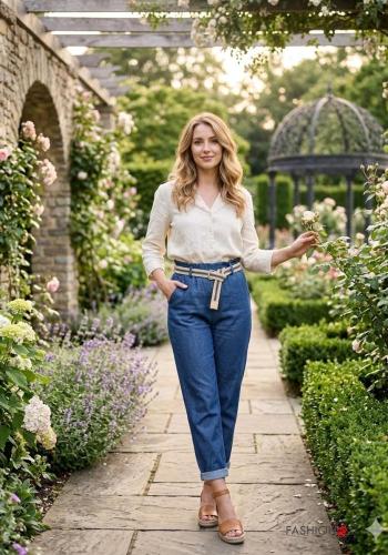 Cotton Jeans with fabric belt - ph 1