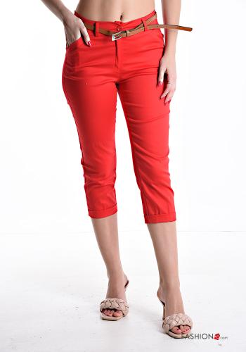 skinny Caprihose aus Baumwolle mit Gürtel mit Reißverschluss mit Taschen mit Knöpfen