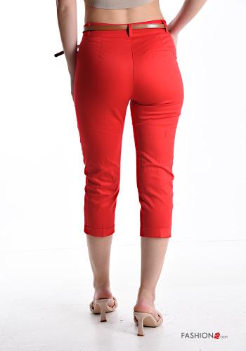 skinny Caprihose aus Baumwolle mit Gürtel mit Reißverschluss mit Taschen mit Knöpfen - ph 2