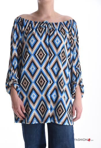 Blusa maniche lunghe Fantasia optical con elastico scollo alla bardot - ph 1