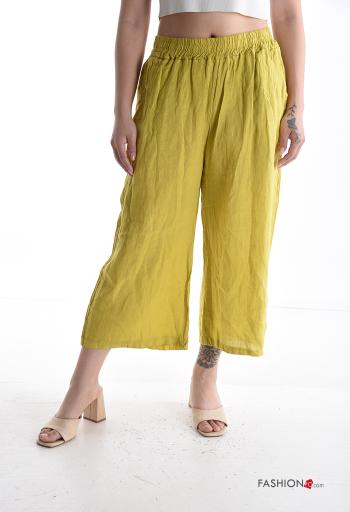 wide leg Hose aus Leinen mit Taschen mit gummizug