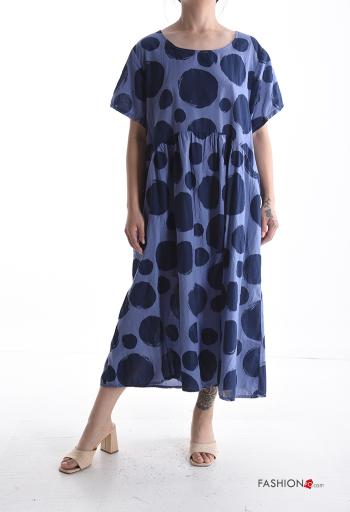 Abito in Cotone girocollo oversize maniche corte Fantasia pois con tasche - ph 1
