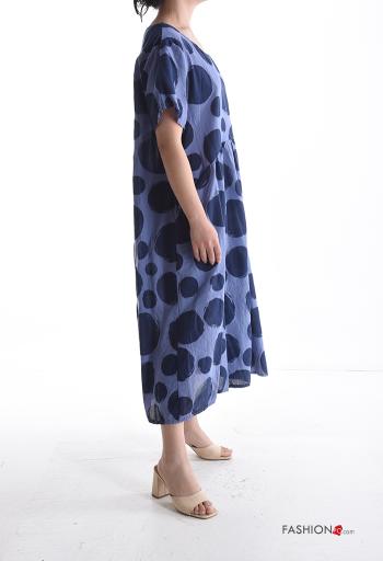 Abito in Cotone girocollo oversize maniche corte Fantasia pois con tasche - ph 3