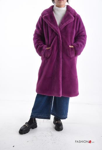 Manteau fourrure synthétique manches longues avec poches avec doublure à boutons - ph 1
