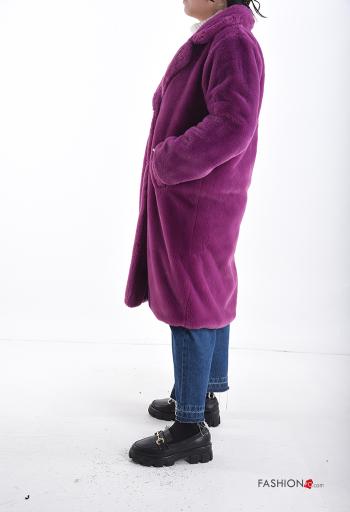 Manteau fourrure synthétique manches longues avec poches avec doublure à boutons - ph 3