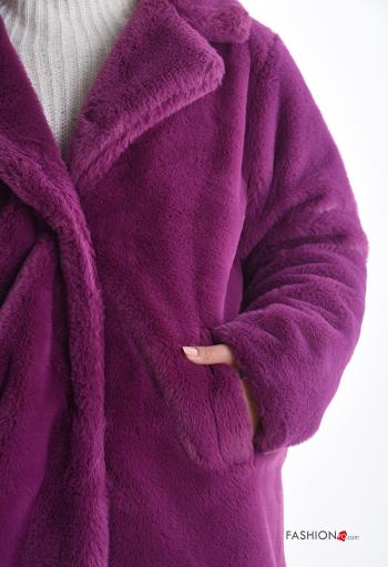 Manteau fourrure synthétique manches longues avec poches avec doublure à boutons - ph 4