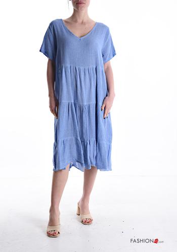 Abito in Cotone maniche corte con balze scollo a V