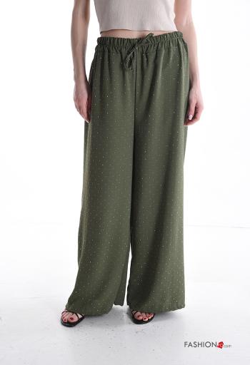 Pantalone wide leg con strass con elastico