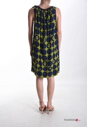 Geometrisches Muster ärmellos knielanger Kleid aus Baumwolle mit Schleife - ph 2