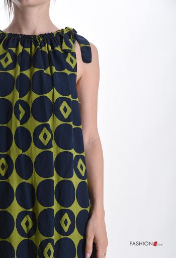 Geometrisches Muster ärmellos knielanger Kleid aus Baumwolle mit Schleife - ph 4