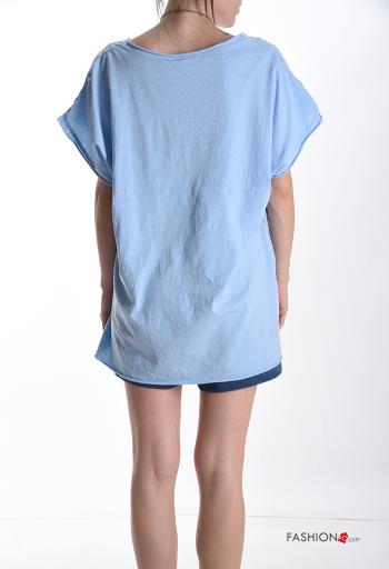short sleeve crew neck Linen T-shirt with necklace - ph 2