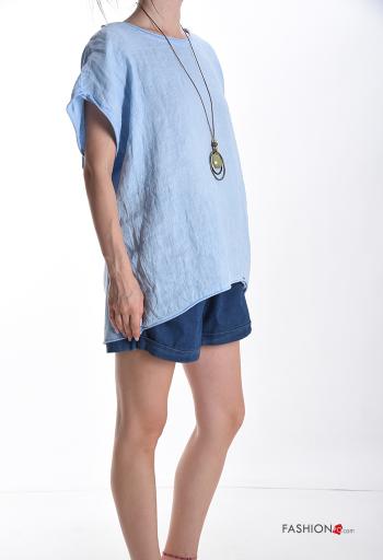 short sleeve crew neck Linen T-shirt with necklace - ph 3