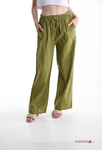 wide leg Hose aus Leinen mit Taschen mit gummizug