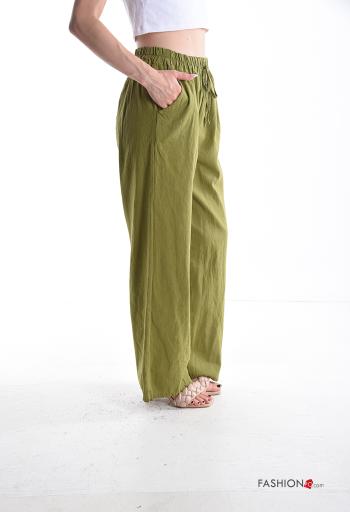 wide leg Hose aus Leinen mit Taschen mit gummizug - ph 3