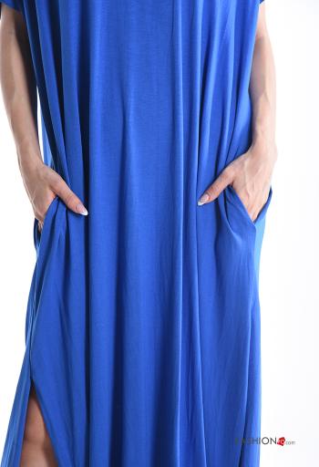 kurze ärmel Kleid mit Taschen mit schlitz mit V-Ausschnitt - ph 4