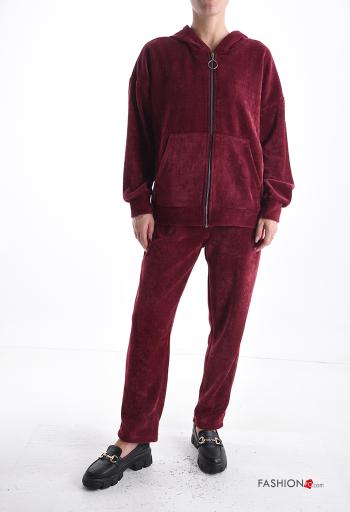 Conjunto com elástico com capuz com fecho com bolsos