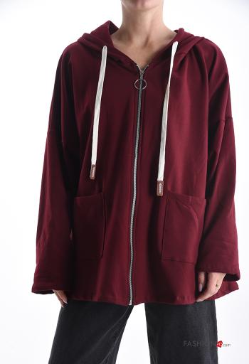 Felpa in Cotone maniche lunghe con zip con tasche con cappuccio