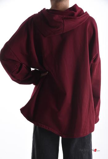 Felpa in Cotone maniche lunghe con zip con tasche con cappuccio - ph 2