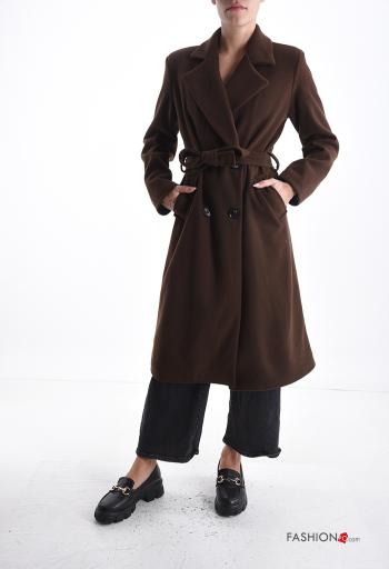 double-breasted long sleeve Coat with lining with pockets with belt with buttons