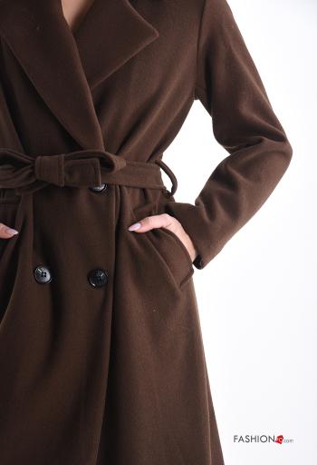 double-breasted long sleeve Coat with lining with pockets with belt with buttons - ph 4